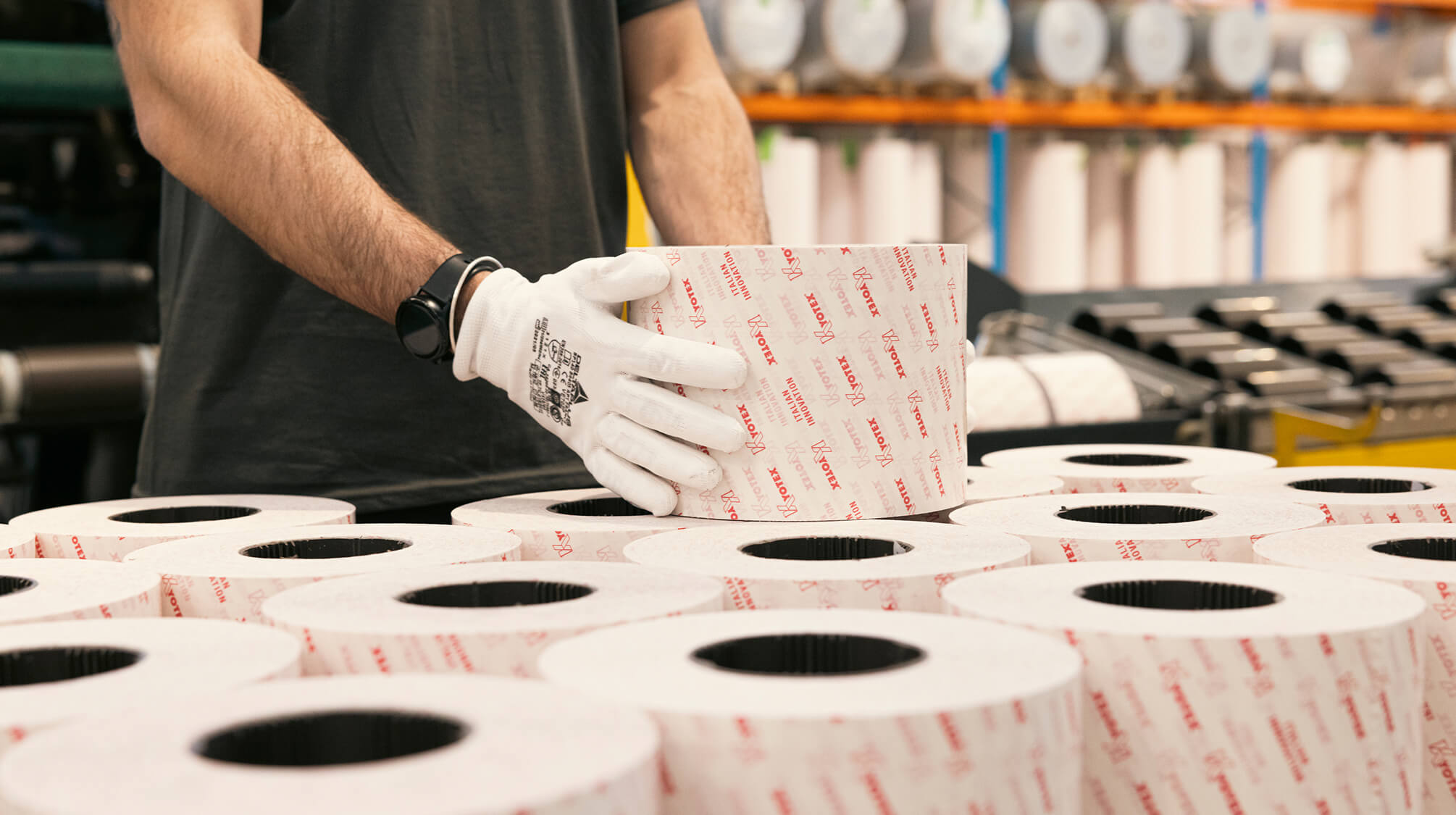 Kyotex® PSA adhesive rolls on the production floor — k-System