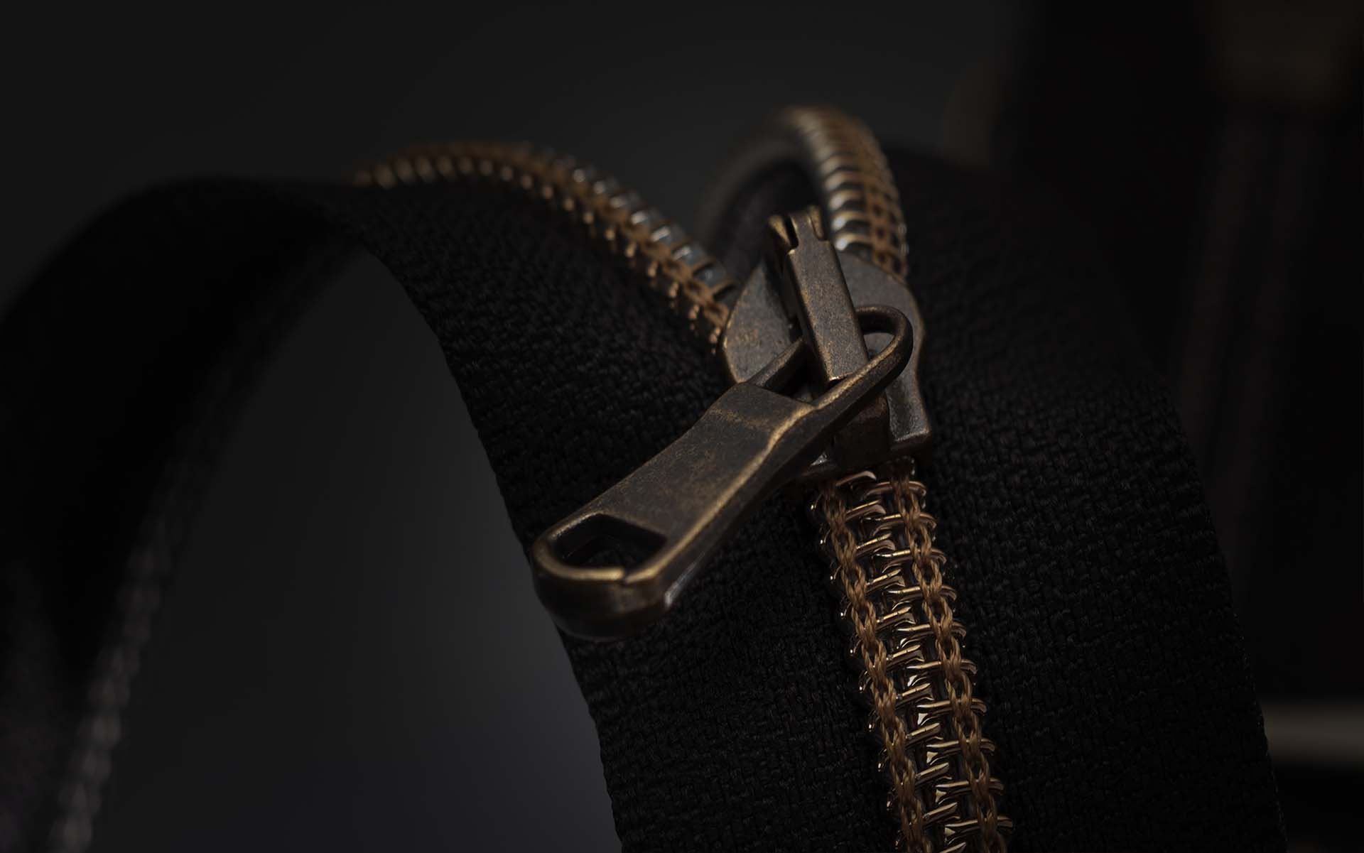 Antique brass MAM slider and puller on black tape