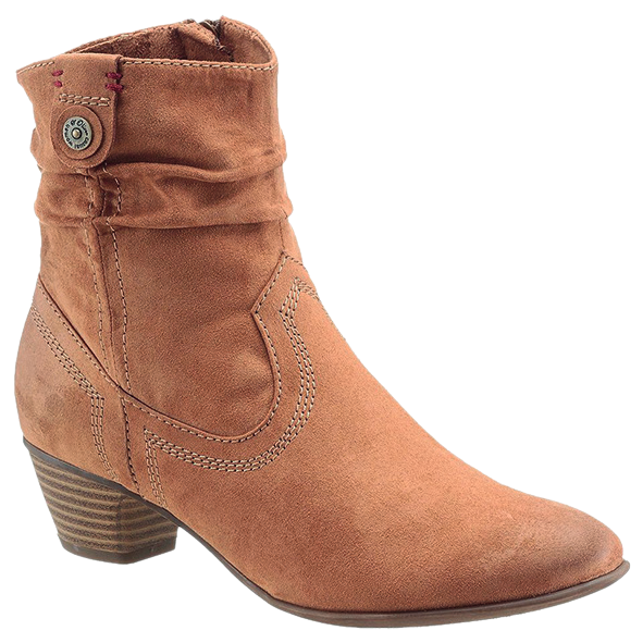 A tan suede ankle boot