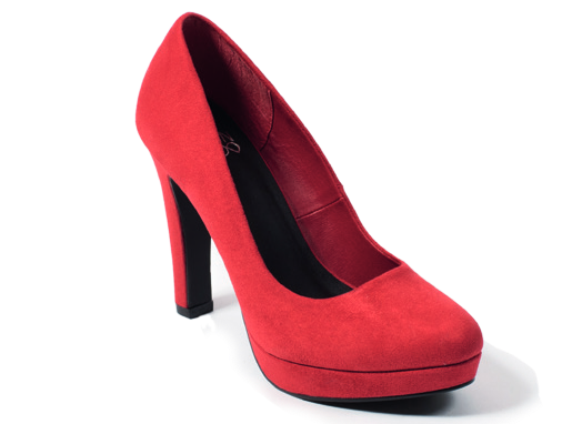 A red high-heeled court shoe